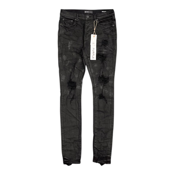 Purple Brand Low Rise Coated Skinny Jeans (Black Oil Spill)