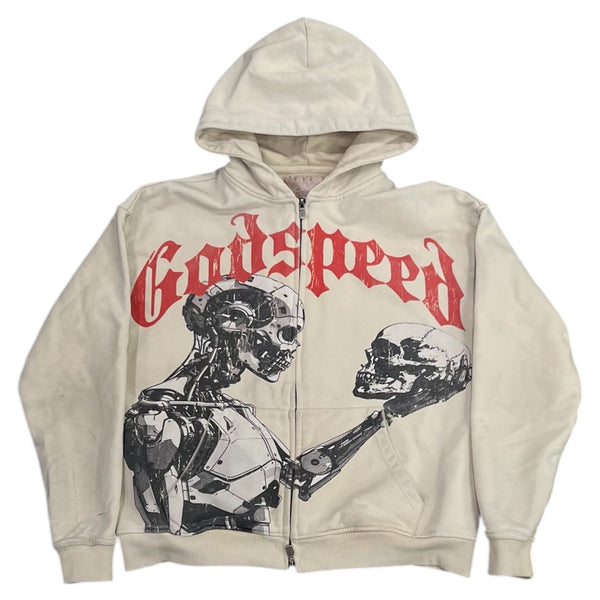 Godspeed Mankind Vs AI Zip Up Hoodie (Bone) - Preowned