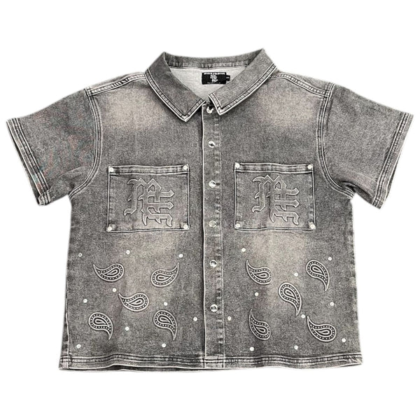 Mixed Emotion Paisley Denim Shirt (Grey) - Preowned