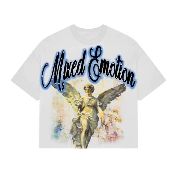 Mixed Emotion Statue Rhinestone Tee (White)
