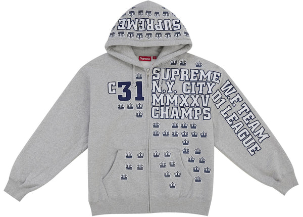 Supreme League Champs Zip Up Hooded Sweatshirt Grey