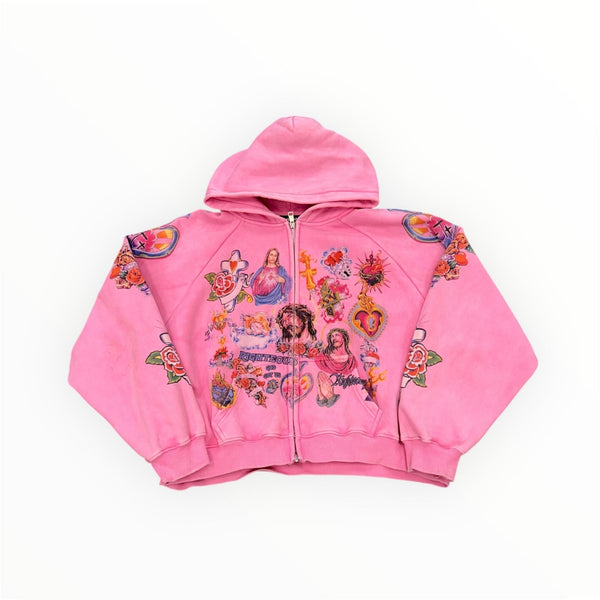 We Are Righteous Risen King Zip Up Hoodie (Pink) - Preowned