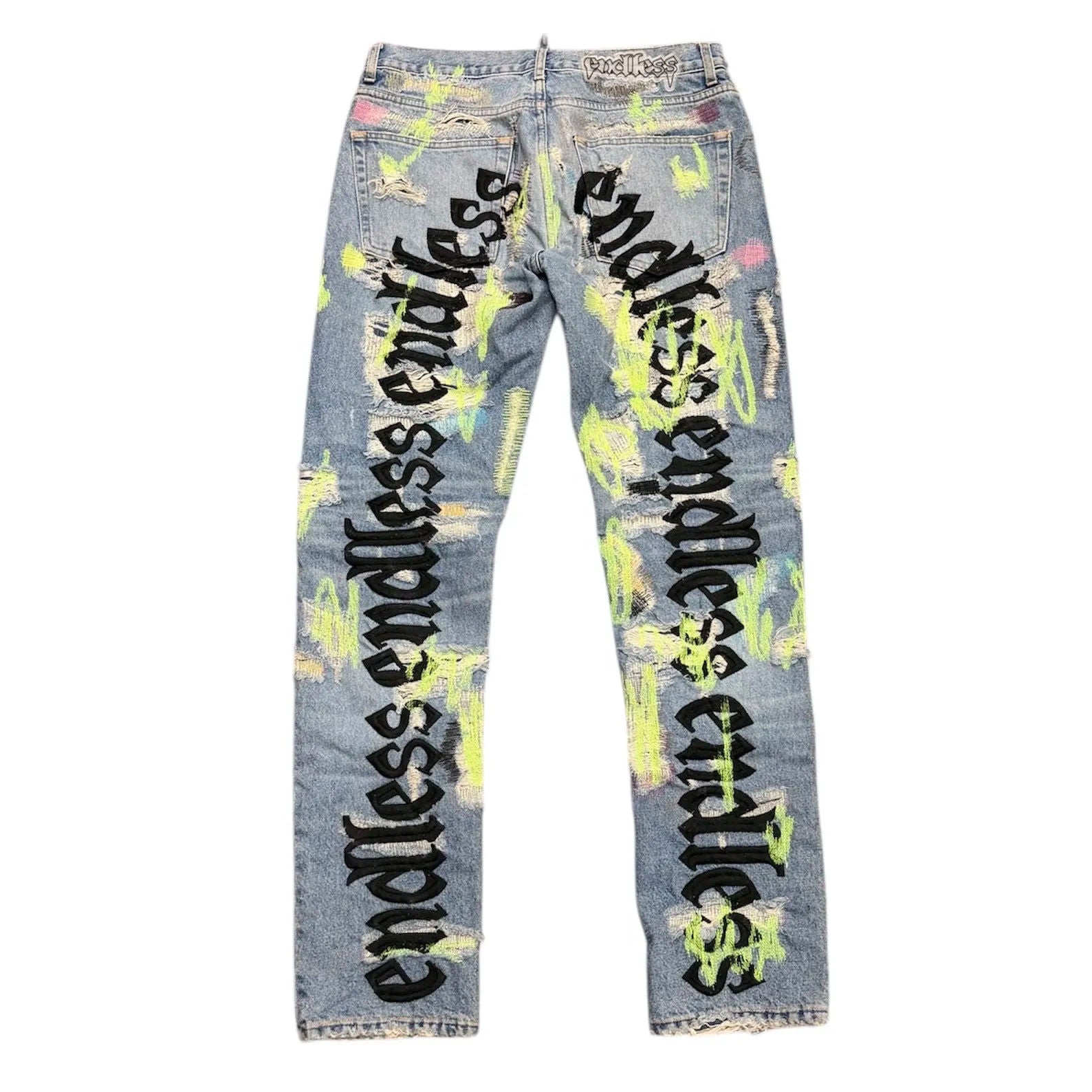 Vlone x Endless Embroidered and Distressed Denim Jeans Black - Preowned