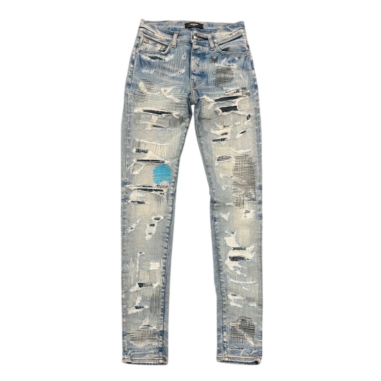 Amiri Distressed Effect Skinny Jeans Light Indigo Blue - Preowned