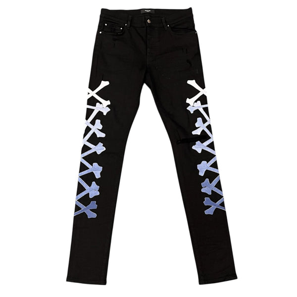 Amiri Bones Skinny Jeans (Black/Silver) - Preowned