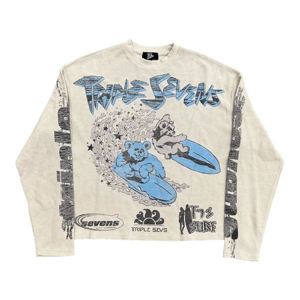 Triple 7's Surf Waffle Knit L/S Tee (Cream)