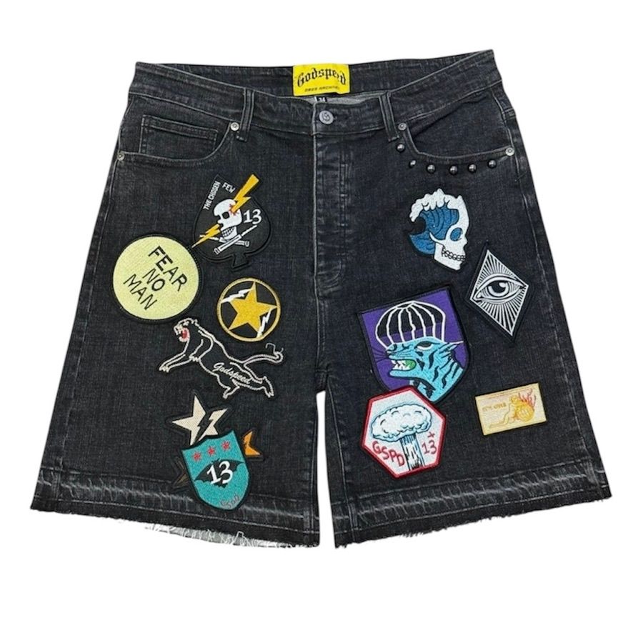 Godspeed Patchwork Denim Shorts (Black)