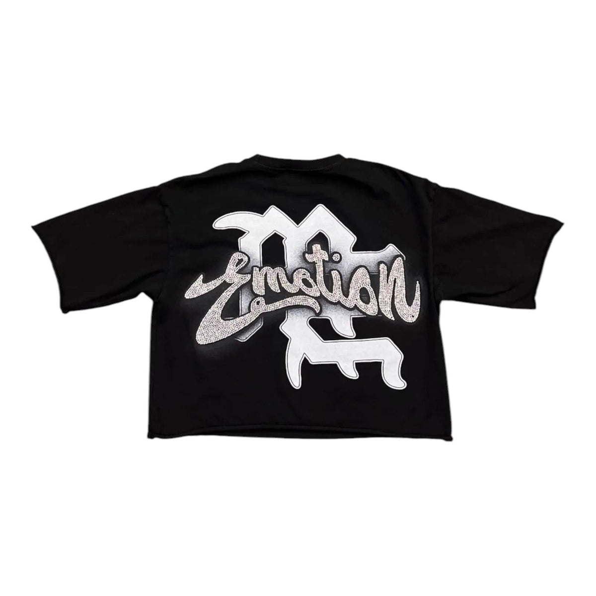 Mixed Emoton Rhinestone Cropped Tee (Black) - Preowned