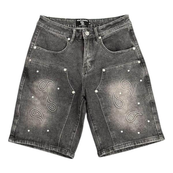 Mixed Emotion Paisley Denim Shorts (Grey) - Preowned