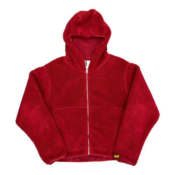Sp5der Teddy Fleece Zip Up (Red) - Preowned