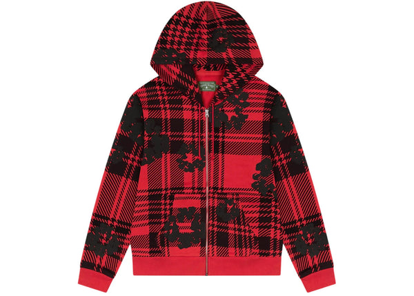 Denim Tears Plaid Cotton Wreath Zip Hoodie Red