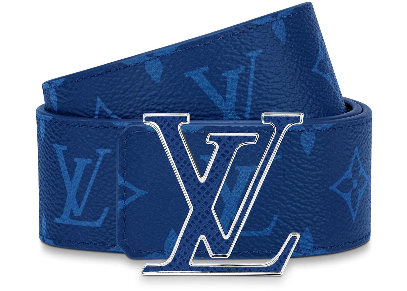 Louis Vuitton LV Initiales Reversible Belt Monogram Cobalt Taiga 40MM Blue - Preowned