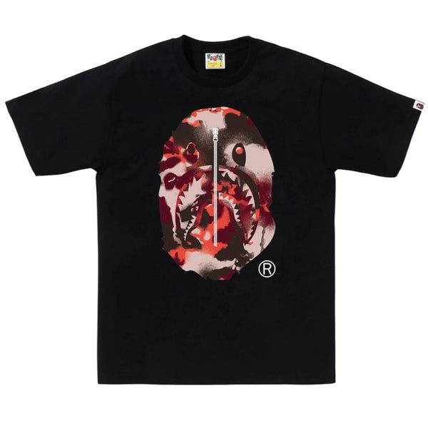Bape Map Camo Ape Head Shark Tee (Black/Red)