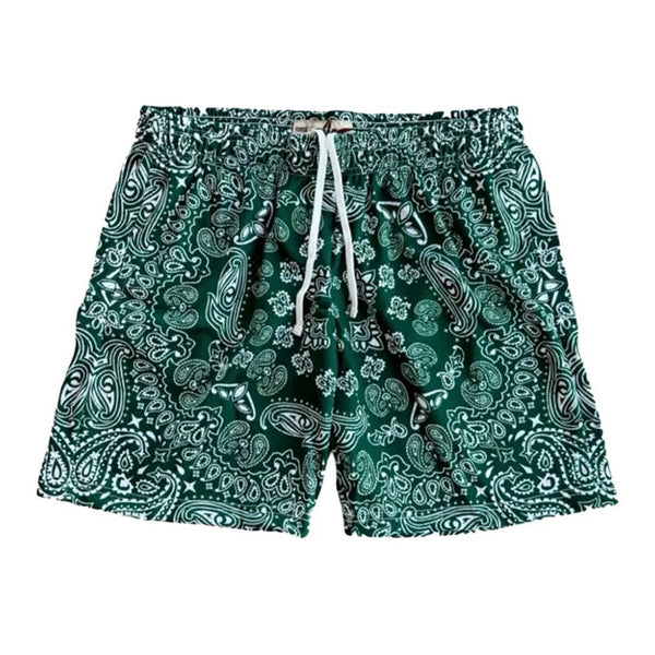Azva Paisley Mesh Shorts (Forest Green)