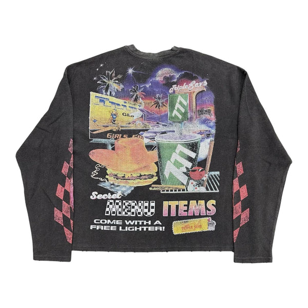 Triple 7's Burger Joint Waffle Knit L/S Tee (Black) - Preowned