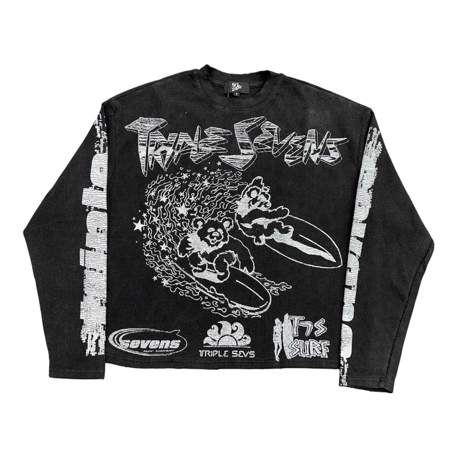 Triple 7's Surf Waffle Knit L/S Tee (Black)