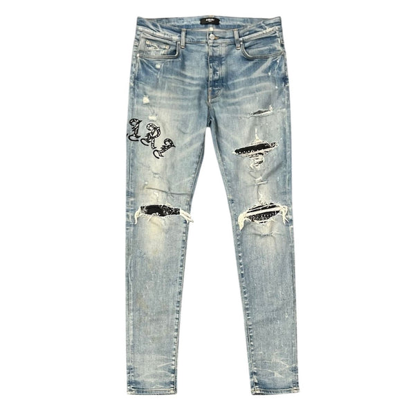 Amiri Skinny Old English Logo (Clay Indigo) - Preowned