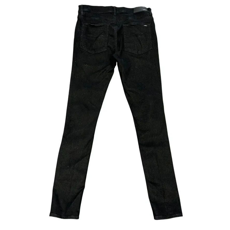 Amiri MX1 Black Leather Patch Jean (Black Waxed) - Preowned
