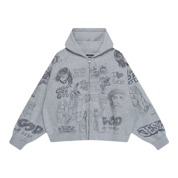 We Are Righteous Stencil Zip Up Hoodie (Grey)