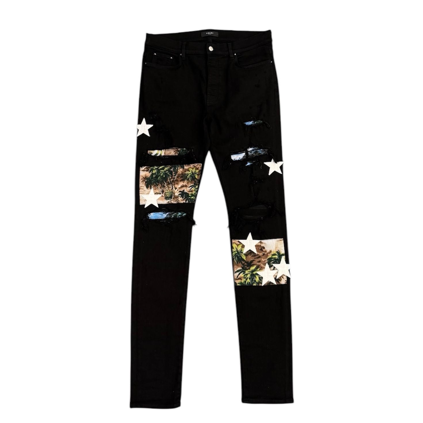 AMIRI Hawaiian Star Art Patch Skinny Jeans Black - Preowned