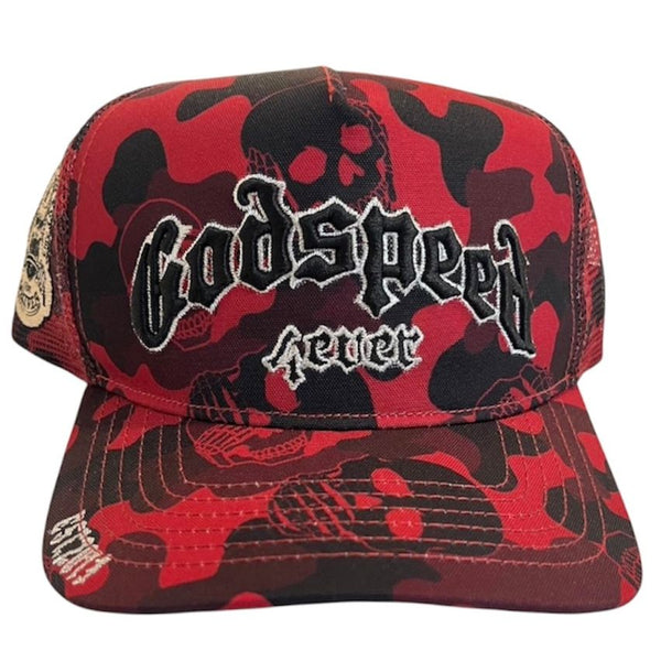 Godspeed Camo Trucker hat (Carmine)
