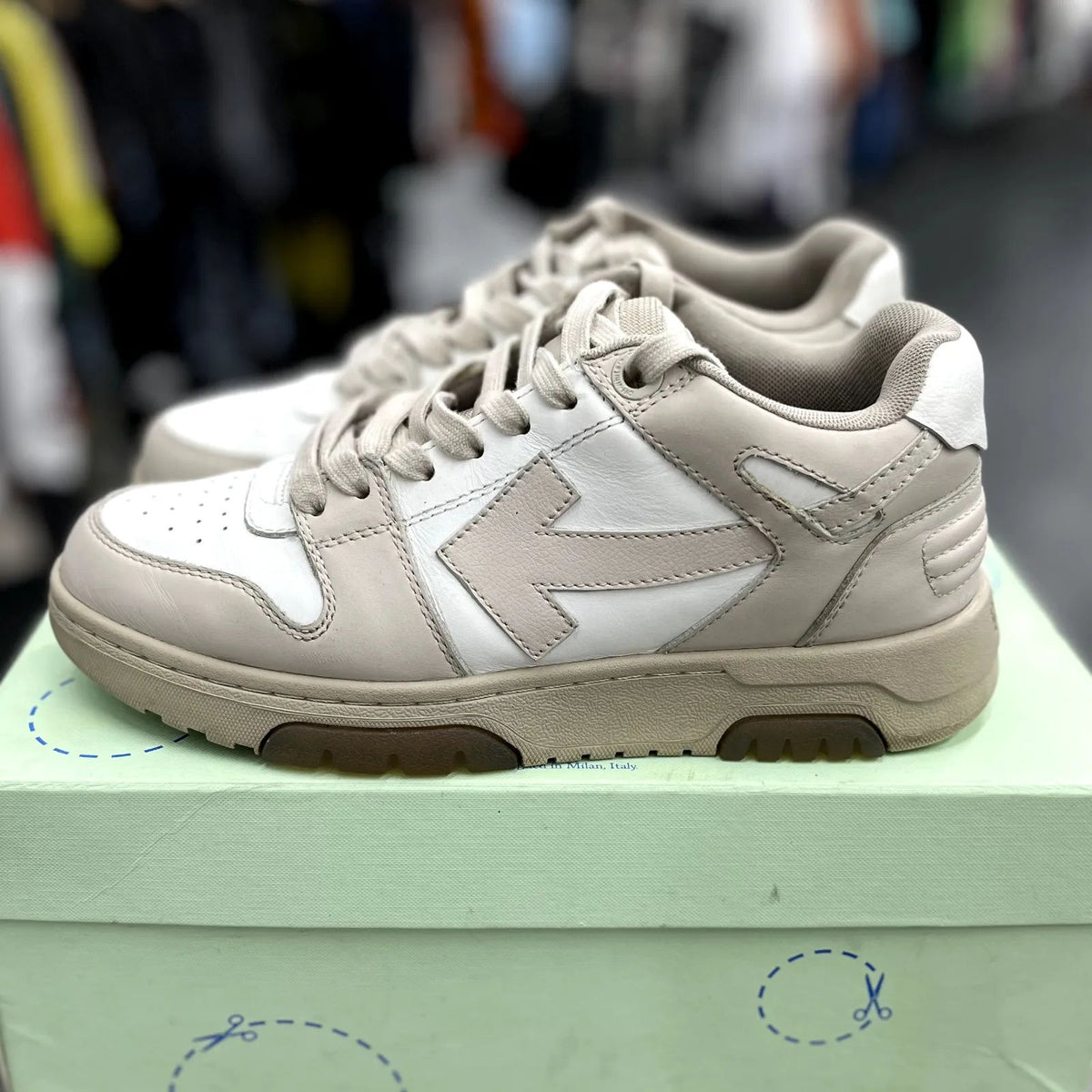 OFF-WHITE Out Of Office OOO Low Tops (White Tan) - Preowned