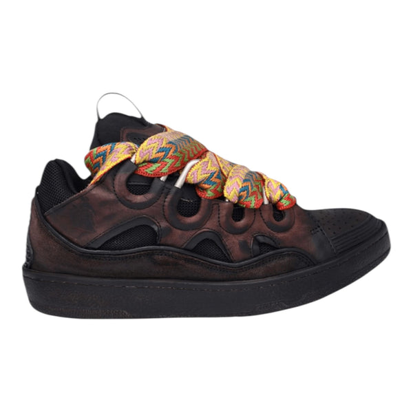 Lanvin Leather Curb Sneaker Distressed Black