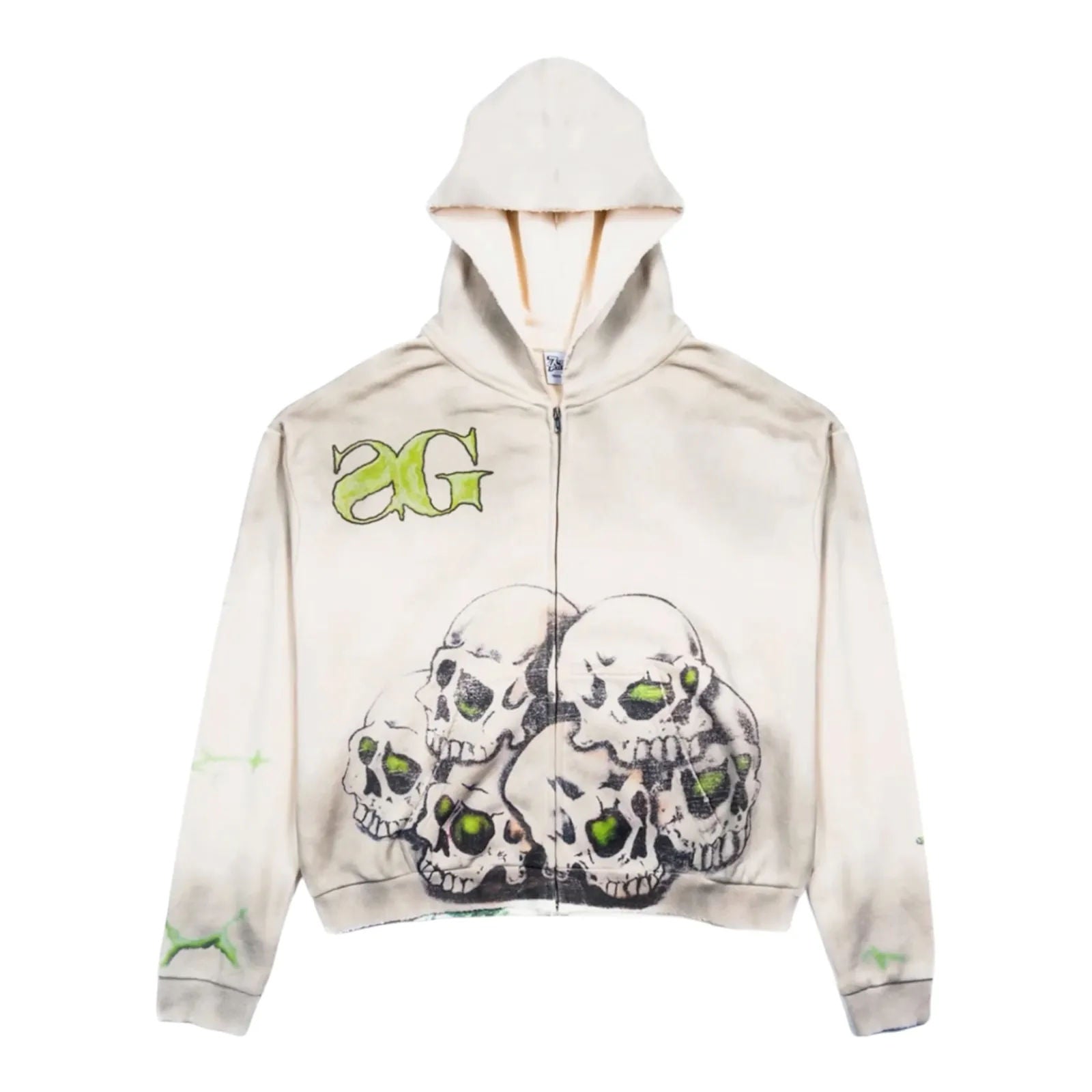 Triple 7's x Sniper Gang Vulture Zip Up Hoodie (Cream) - Preowned
