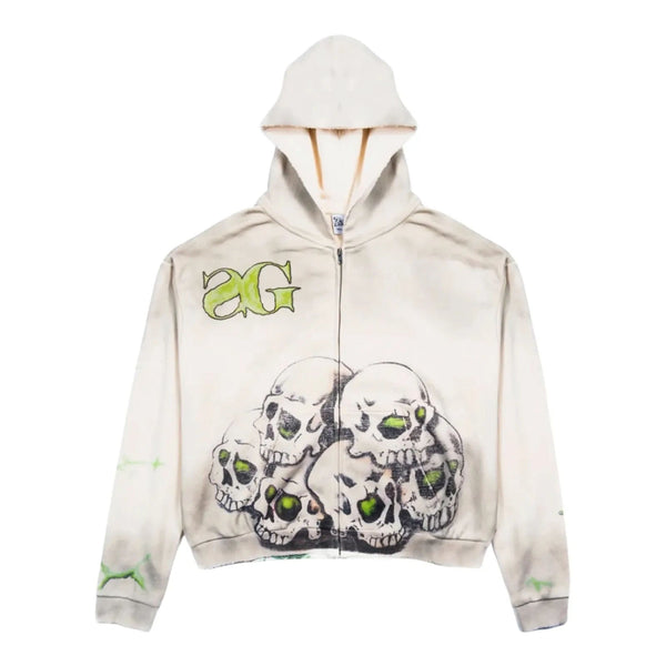 Triple 7's x Sniper Gang Vulture Zip Up Hoodie (Cream) - Preowned