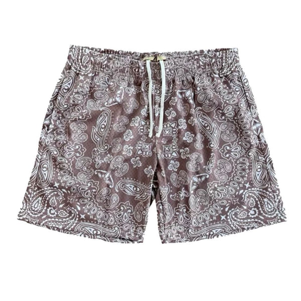 Azva Paisley Mesh Shorts (Brown)