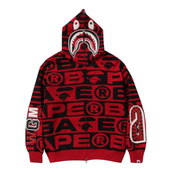 BAPE Lux Sport Pattern Shark Full Zip Hoodie (Red)