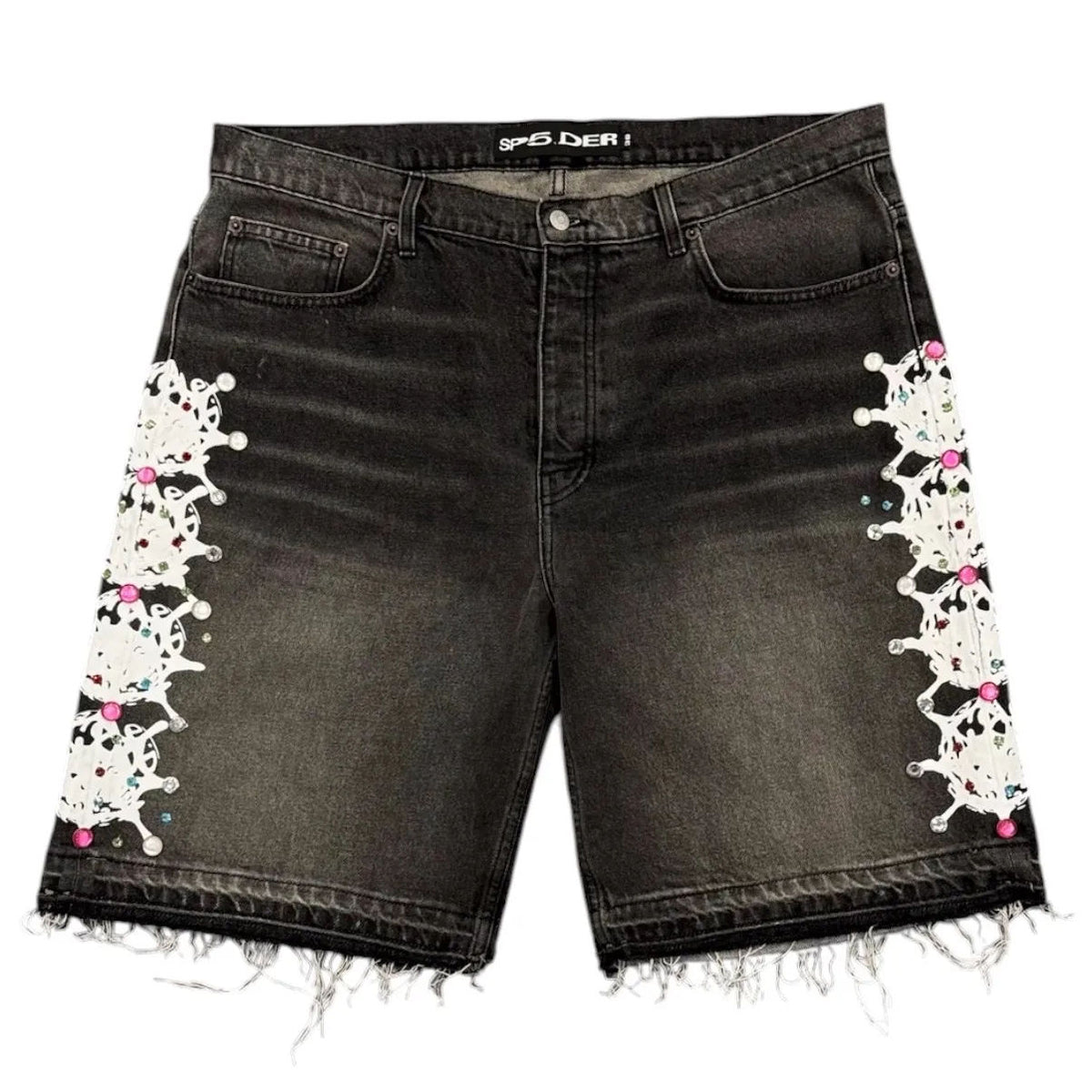 Sp5der Web Stone Denim Shorts (Black Wash) - Preowned