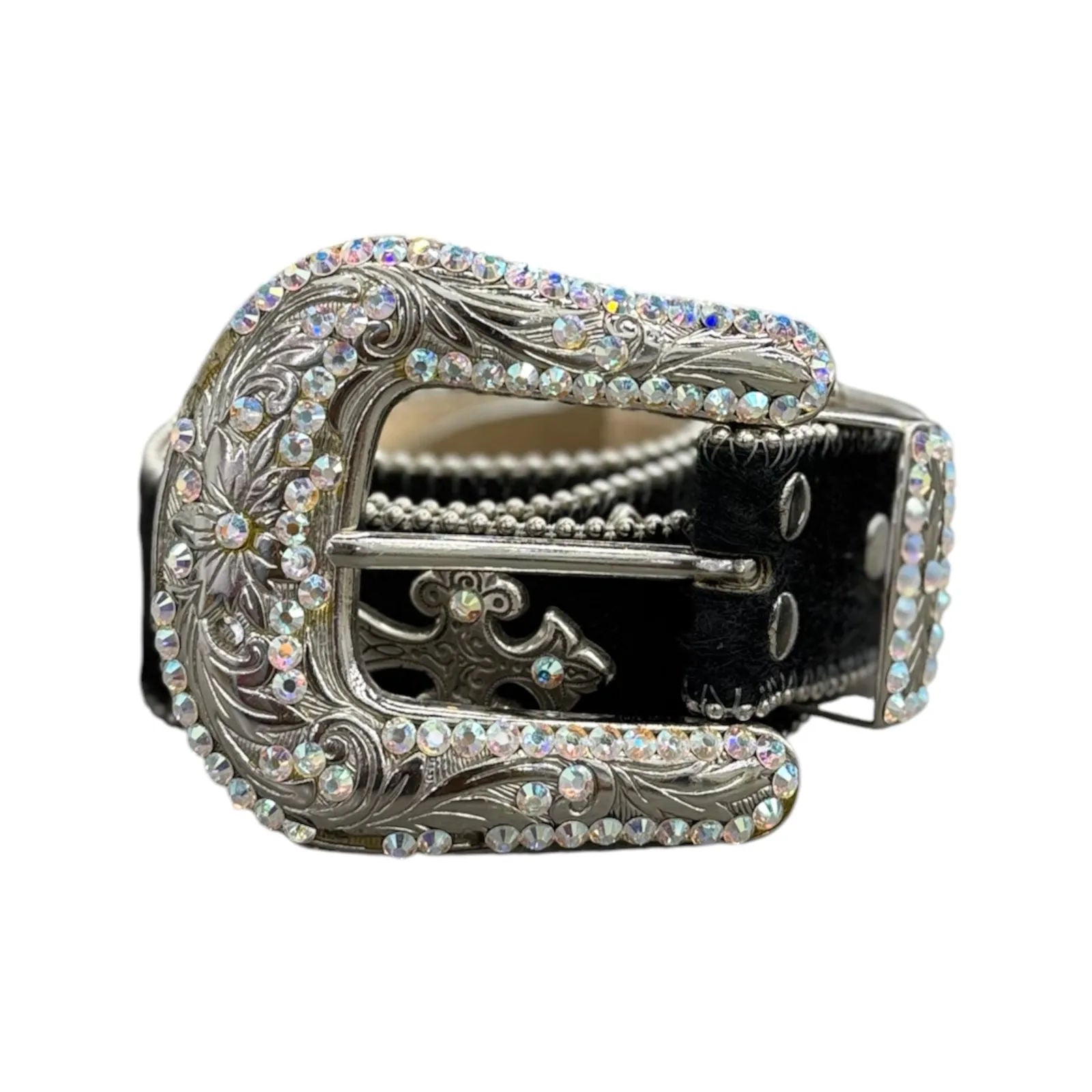 B.B. Simon Studded Fur Belt (Black) - Preowned