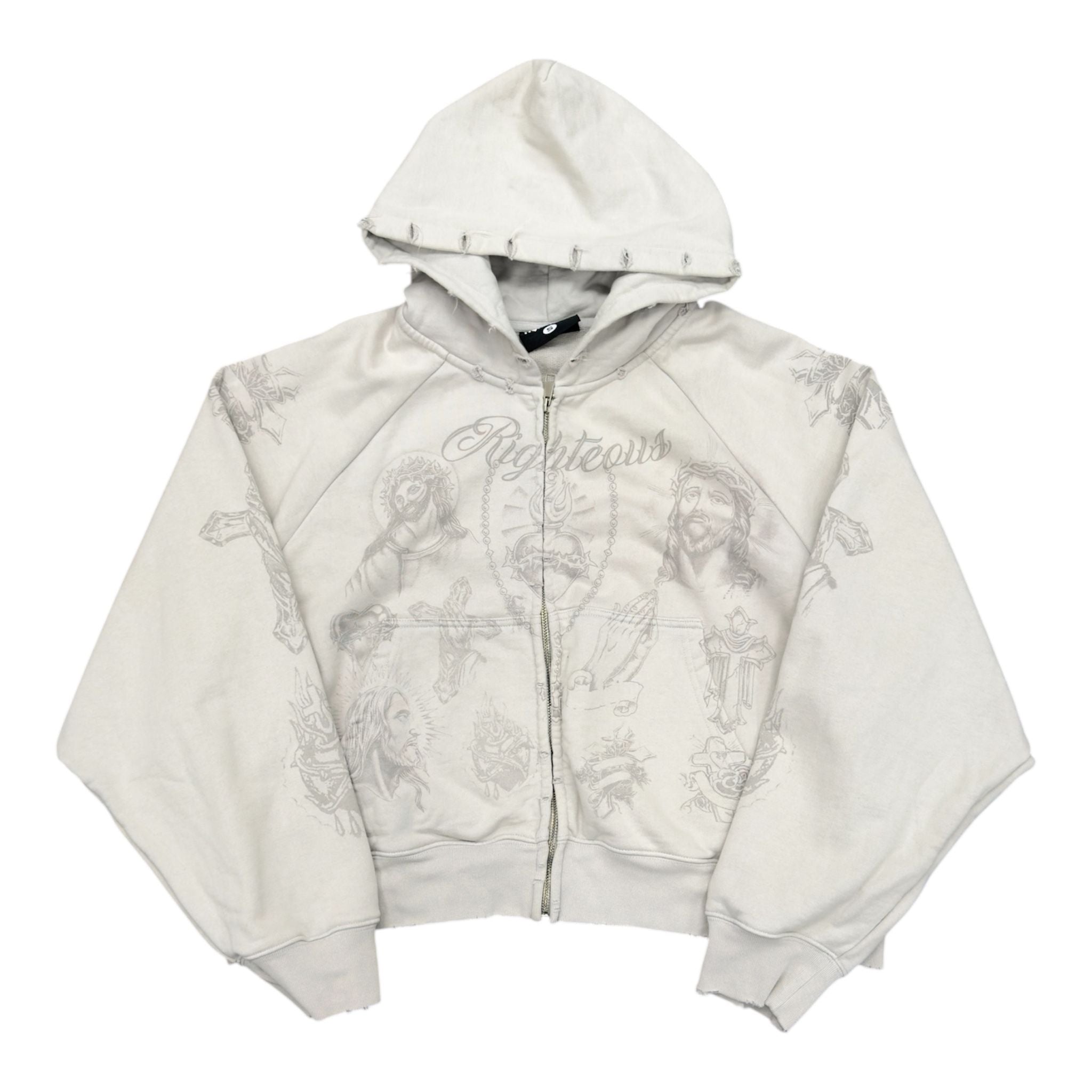 We Are Righteous Tattoo Zip Up Hoodie (Grey) - Preowned