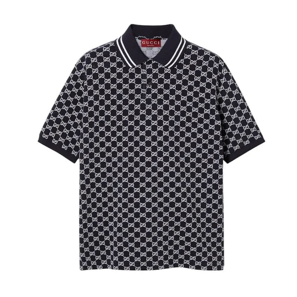 Gucci GG Cotton Piquet Jacquard Polo Shirt (Navy/White)