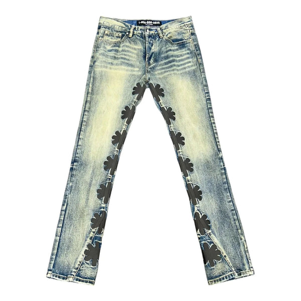 LOSTSHDWS Sun Logo Flared Denim Jeans (Light Wash/Charcoal) - Preowned
