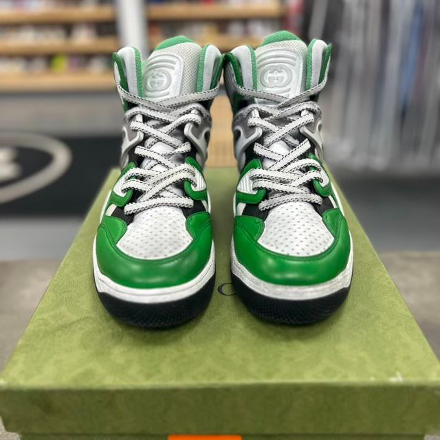 Gucci High Top Basket Sneakers Green Demetra - Preowned
