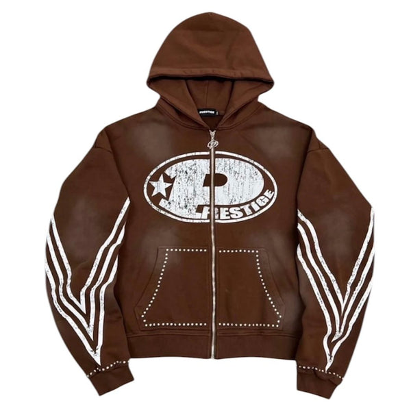 Prestige P Logo Rhinestone Hoodie (Brown) - Preowned