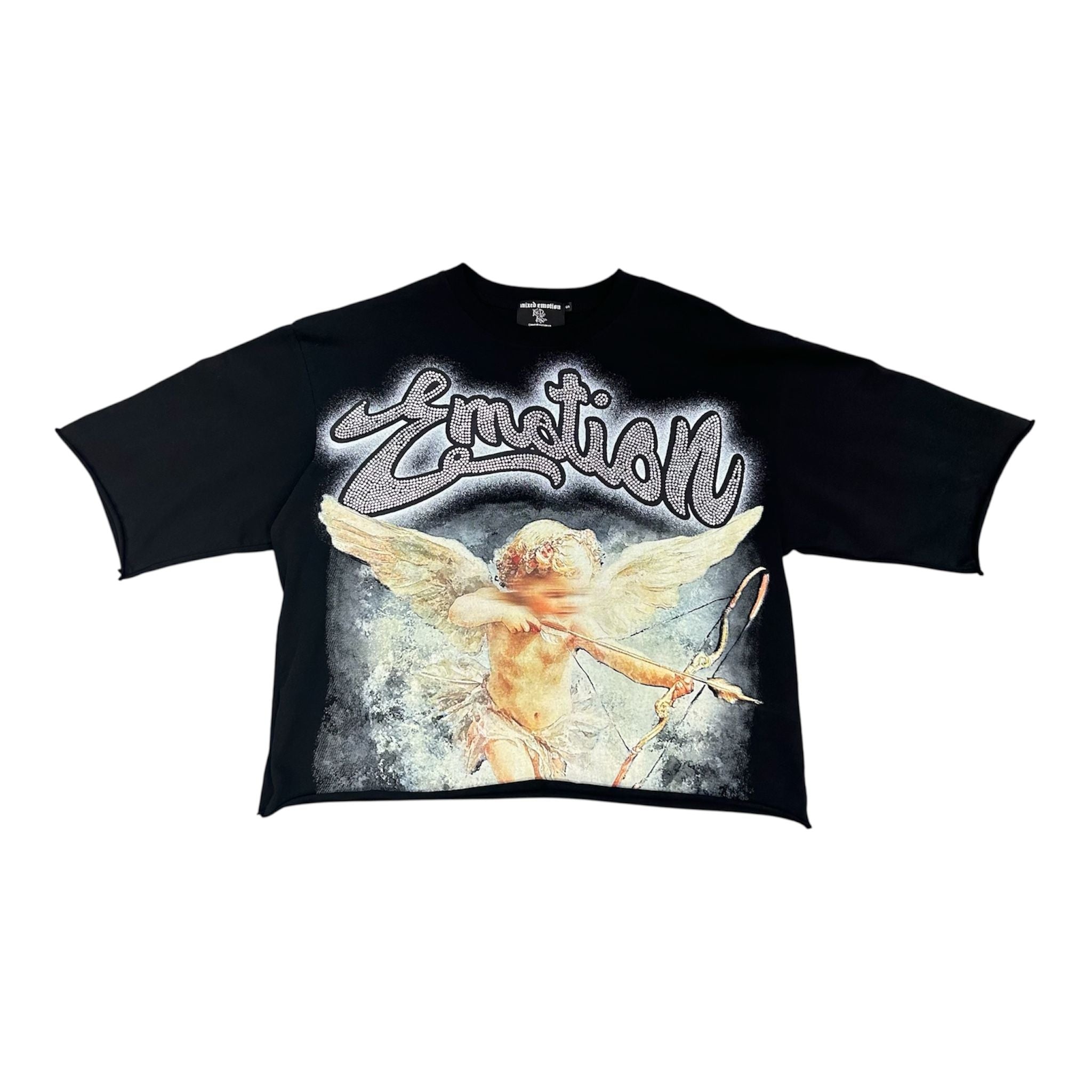Mixed Emotion Angel Rhinestone Tee (Black) - Preowned