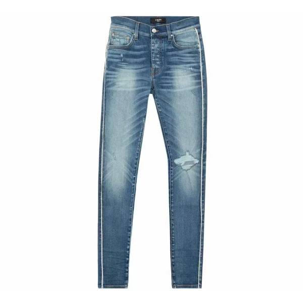 Amiri Distressed Crystal Track Denim (Blue)