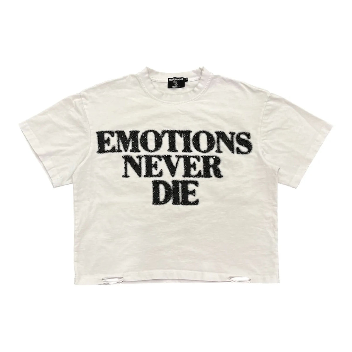 Mixed Emotion End Rhinestone Tee (White) - Preowned