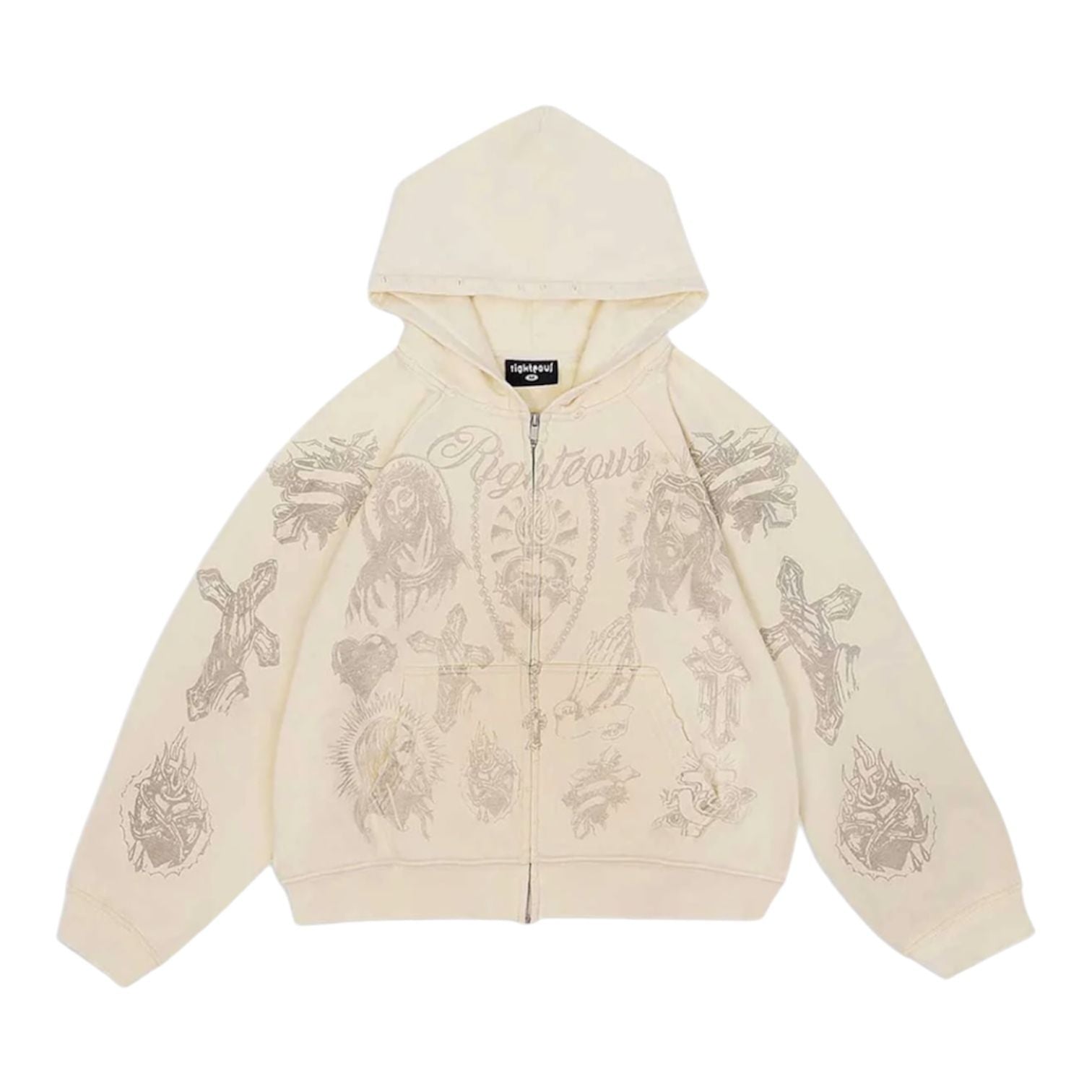 We Are Righteous Tattoo Zip Up Hoodie (Cream)