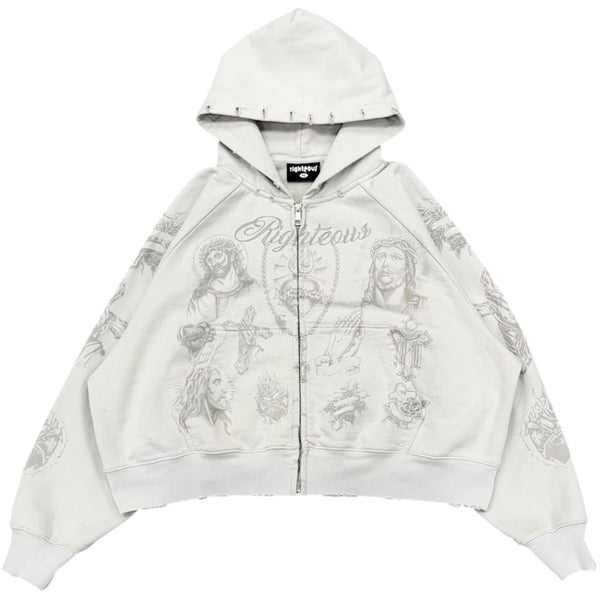We Are Righteous Tattoo Zip Up Hoodie (Grey) - Preowned