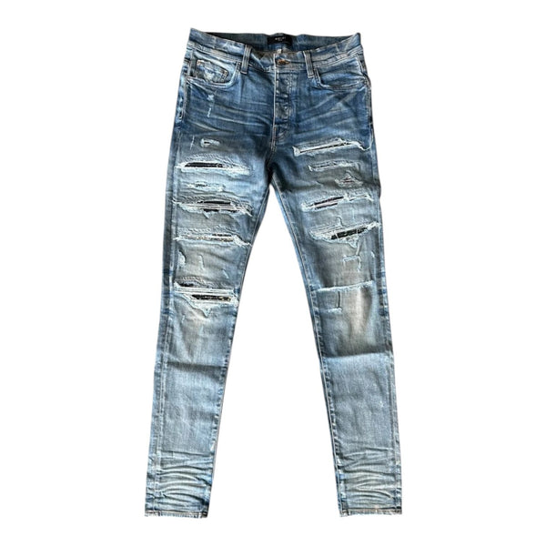 Amiri Rainbow Bandana Patch Thrasher Jeans (Clay Indigo)