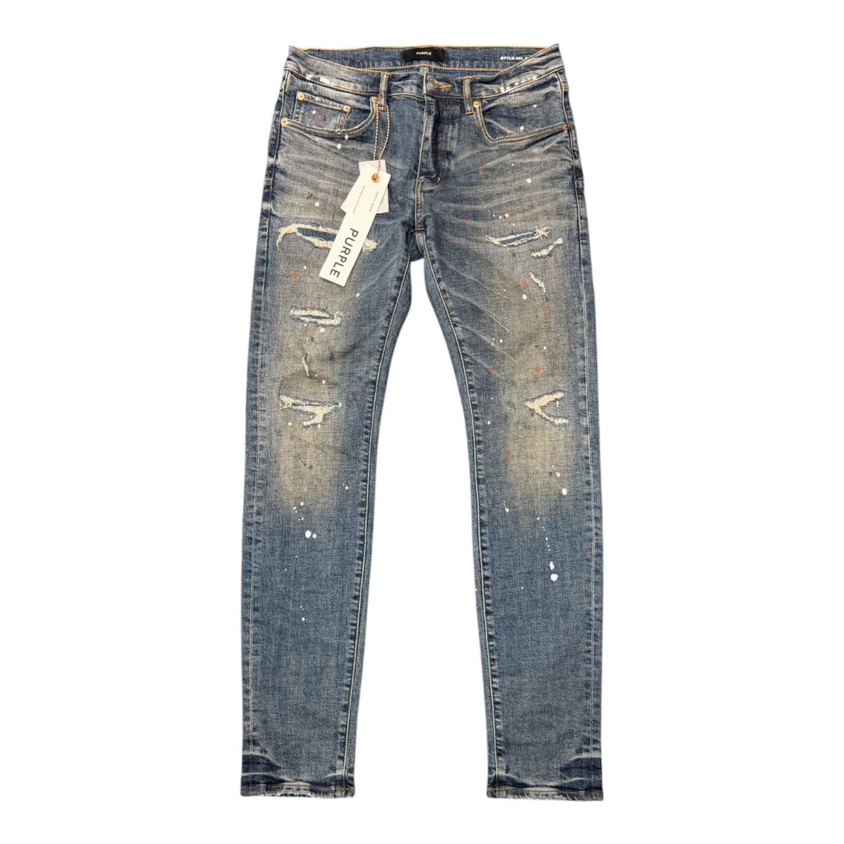 Purple Brand Paint Splatter Stitched Jean (Dark Indigo)