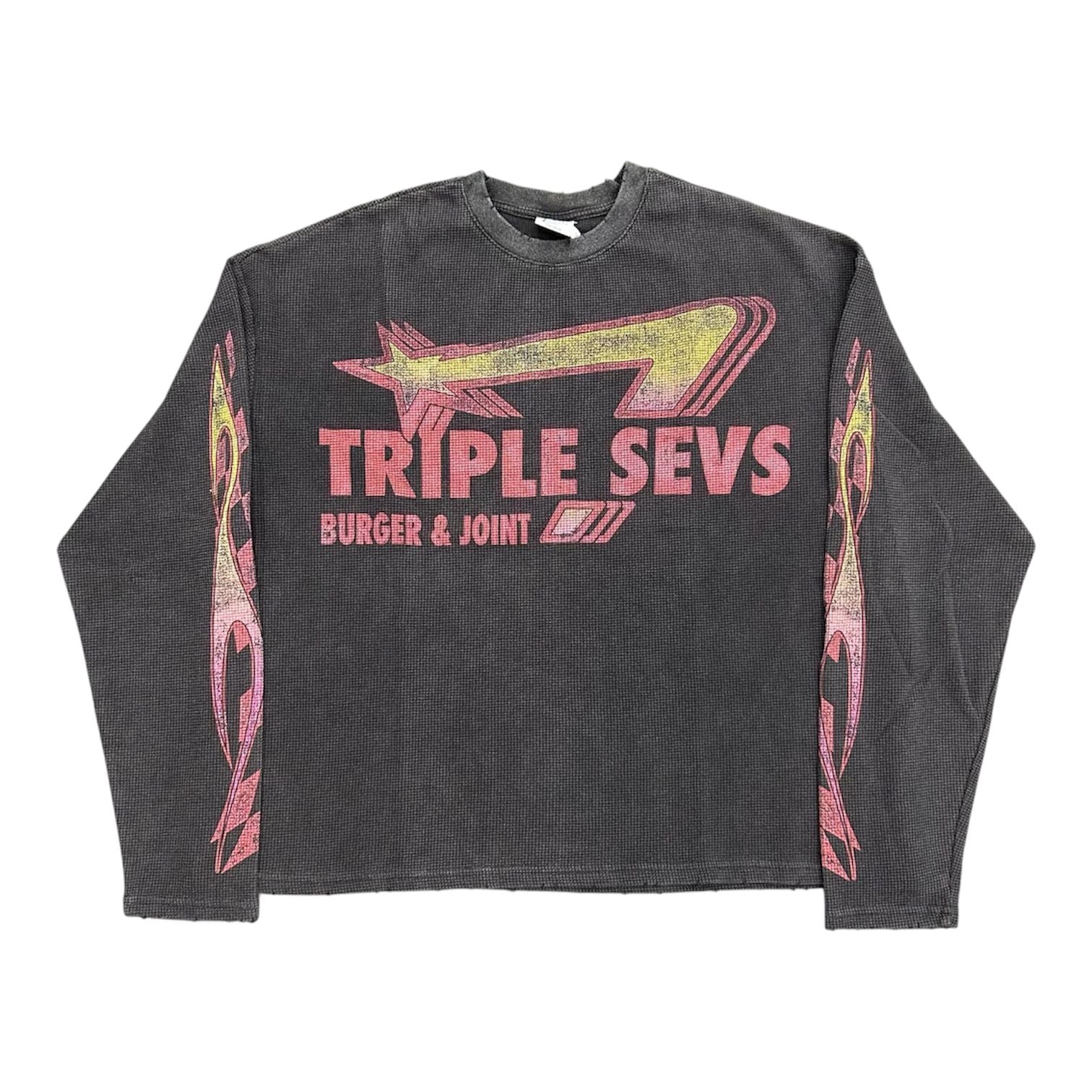 Triple 7's Burger Joint Waffle Knit L/S Tee (Black) - Preowned
