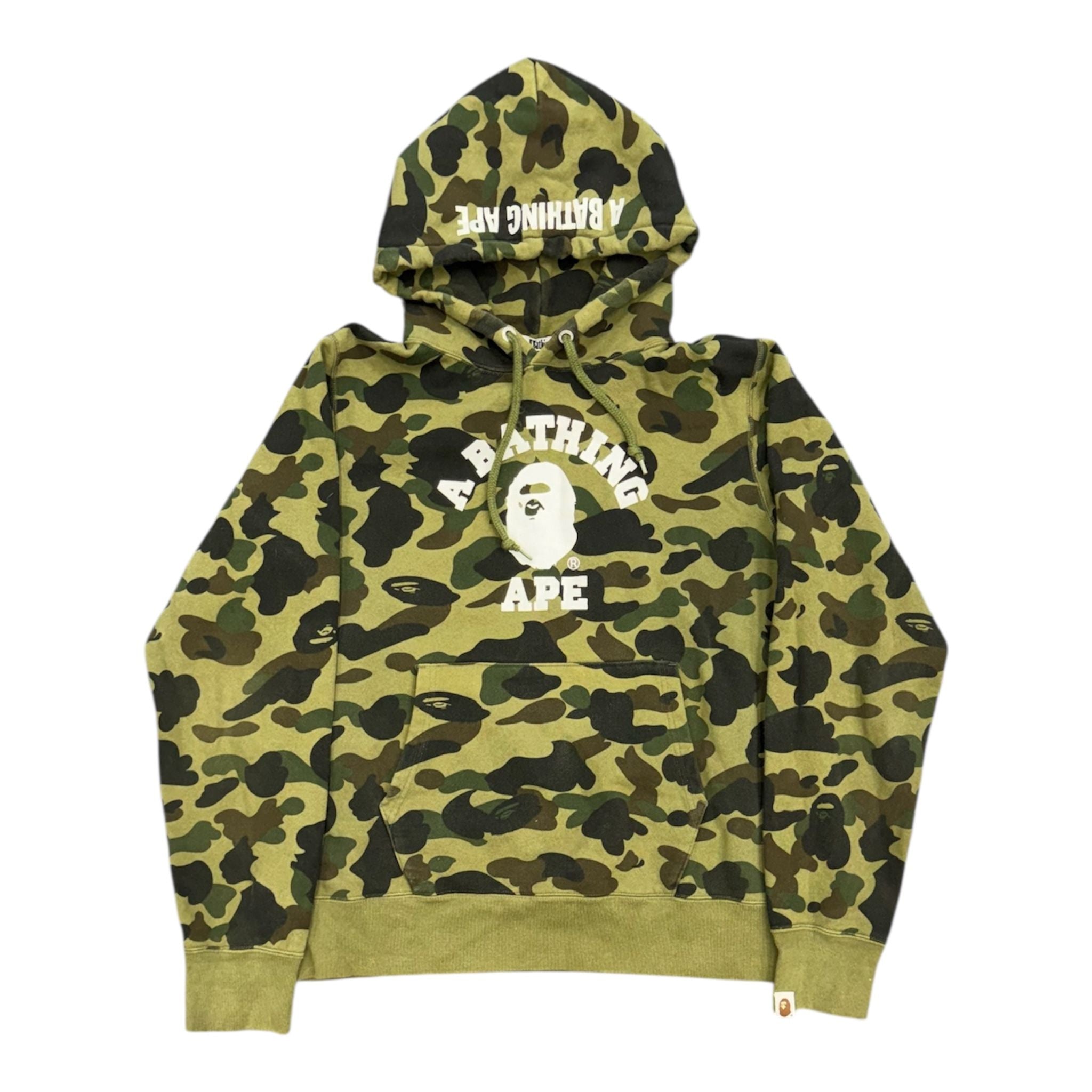 BAPE 1st Camo College Logo Pullover Hoodie Green - Preowned