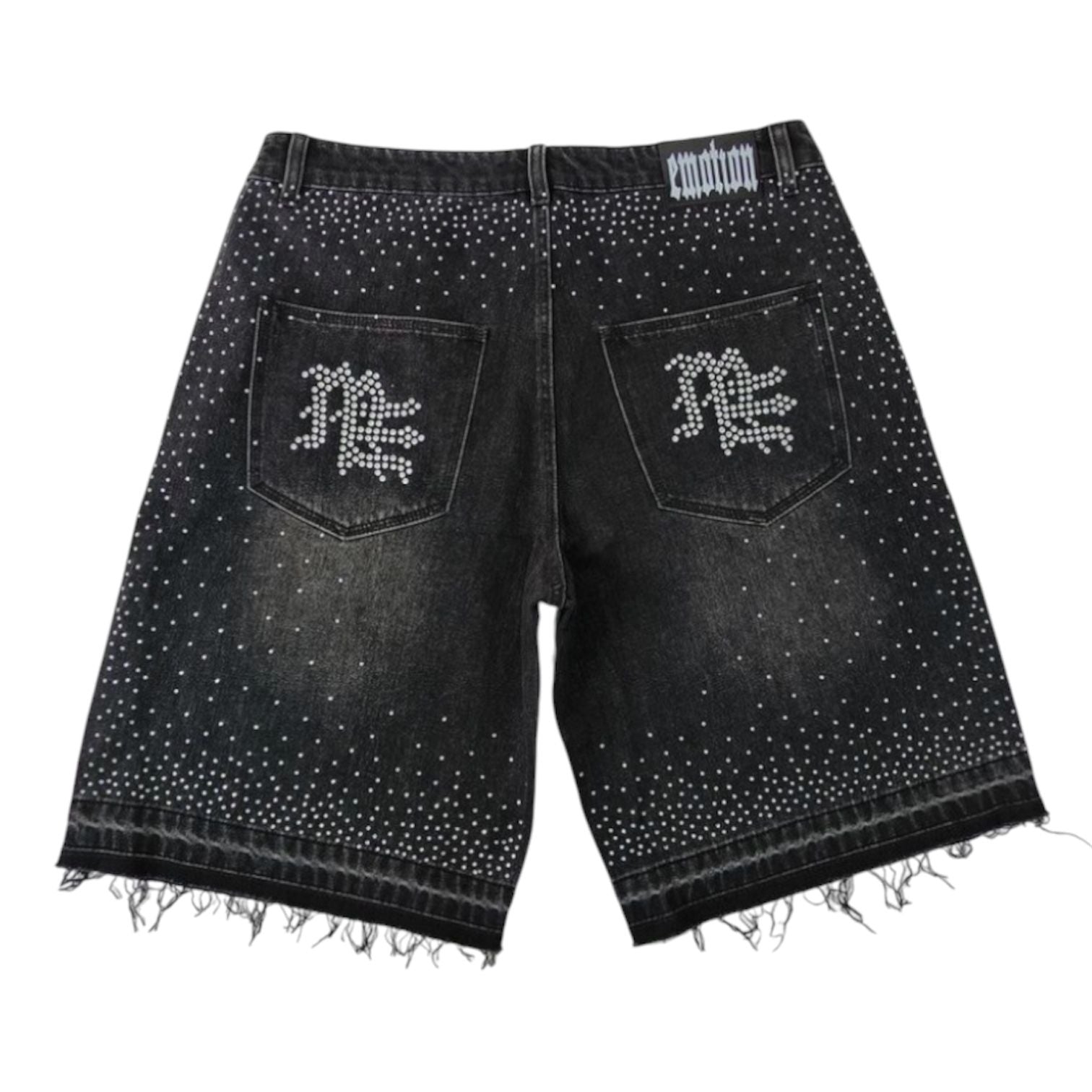 Mixed Emotion ME Rhinestone Denim Shorts (Black)