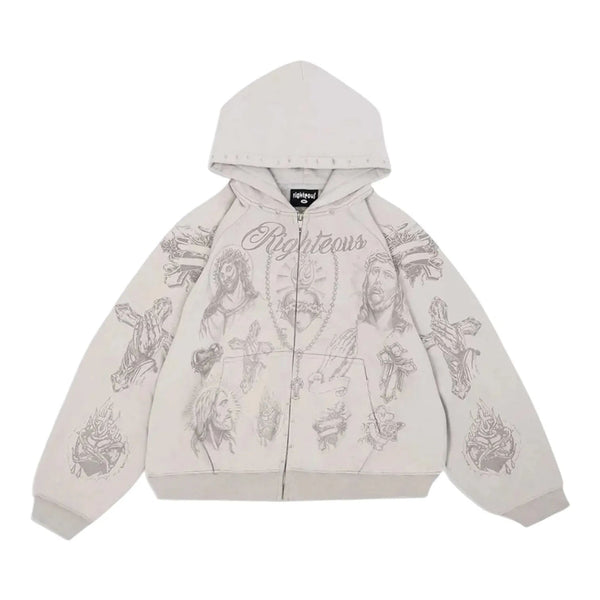 We Are Righteous Tattoo Zip Up Hoodie (Grey)