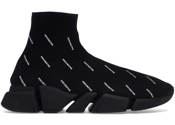 Balenciaga Speed Trainer 2.0 All Over Logo Black White - Preowned